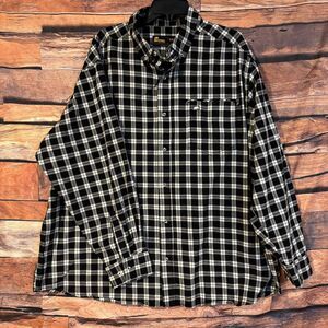 BERNE Men's Casual Button-Down Shirt 3XL Black White Plaid Cotton Blend
